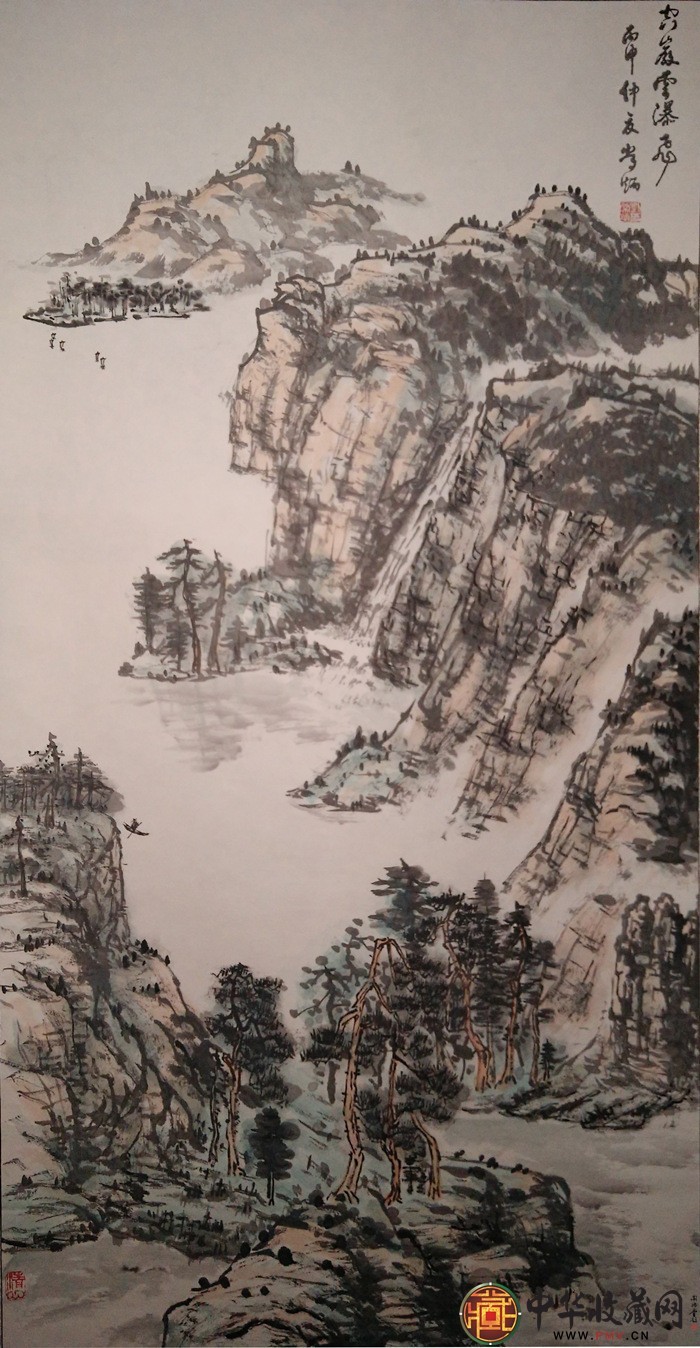 劉常炳    山水國畫作品  《空巖云瀑飛圖》70*138cm