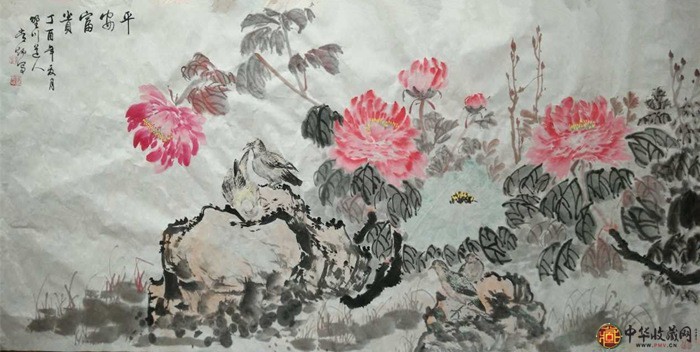 劉常炳   花鳥畫作品 《平安福貴》136*68cm